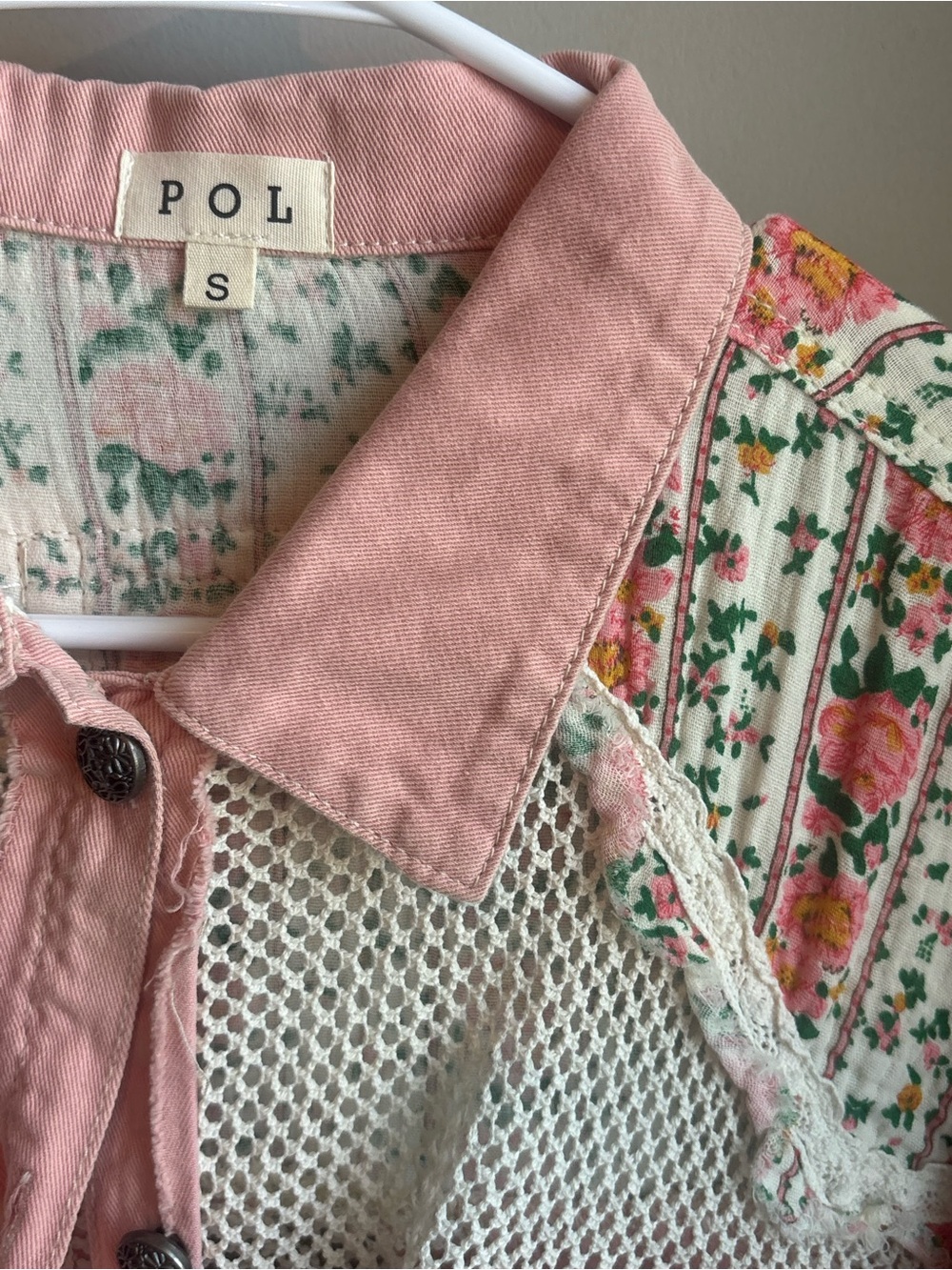 POL Pink Floral Patchwork Mesh Jacket - Picture 2 of 3